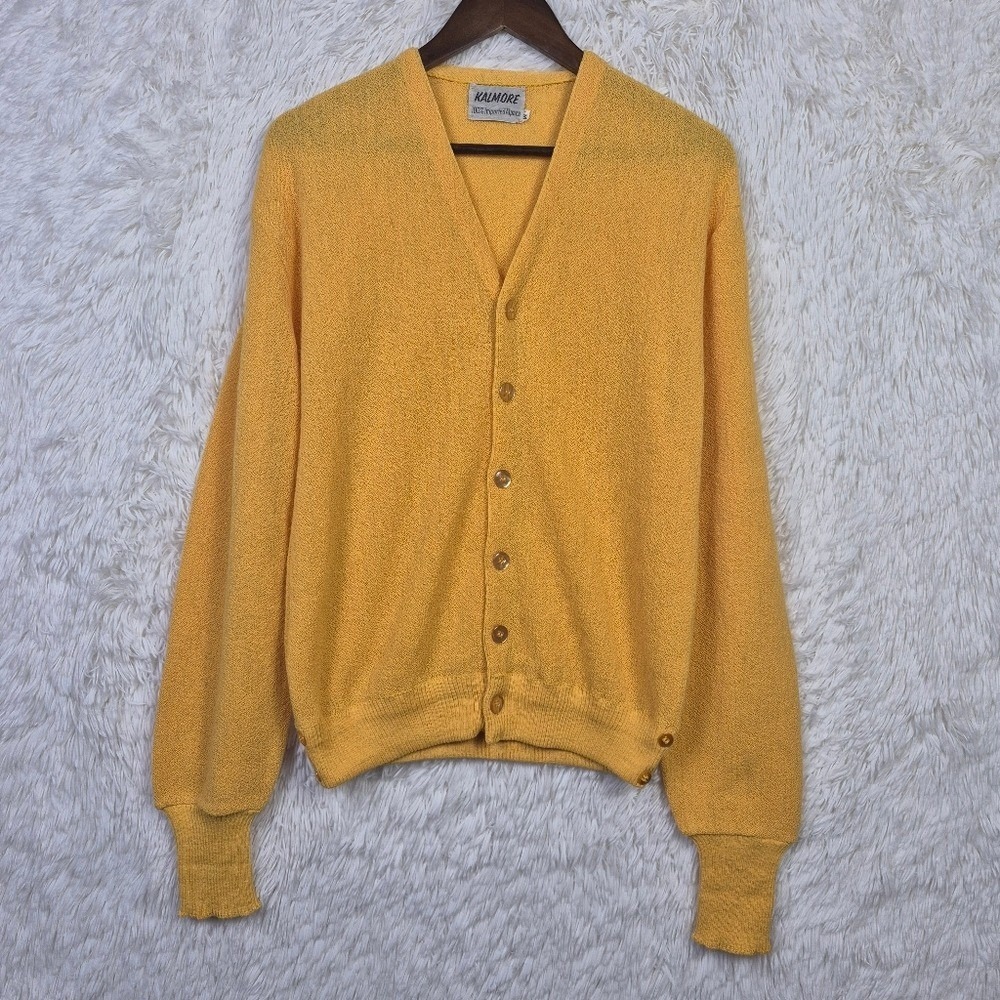 Kalmore Vintage 100% Alpaca Orange Cream Button Front Cardigan Sweater Mens M